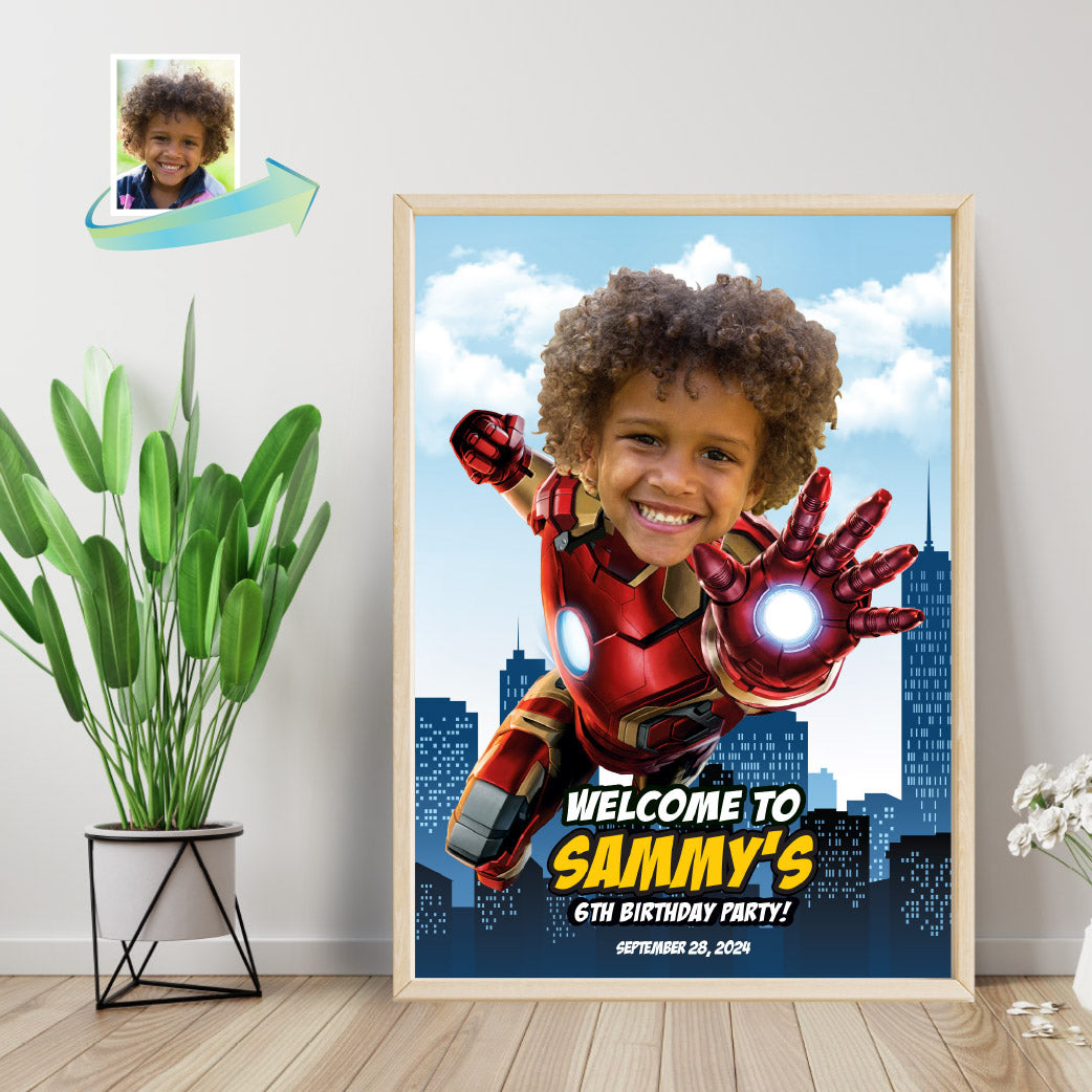 Iron Man Birthday Welcome Sign with kid as the star, Ironman Party Entrance. 098WS