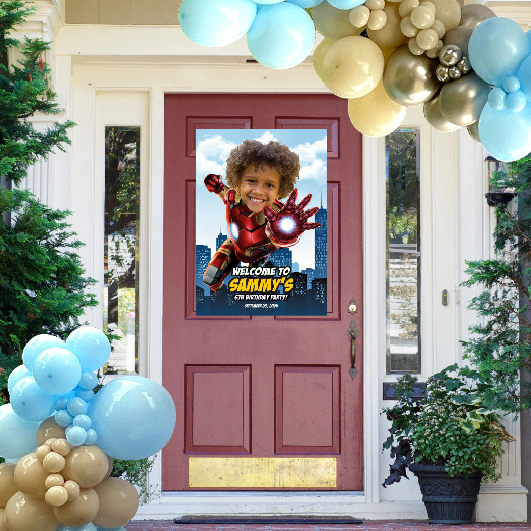 Iron Man Birthday Welcome Sign with kid as the star, Ironman Party Entrance. 098WS