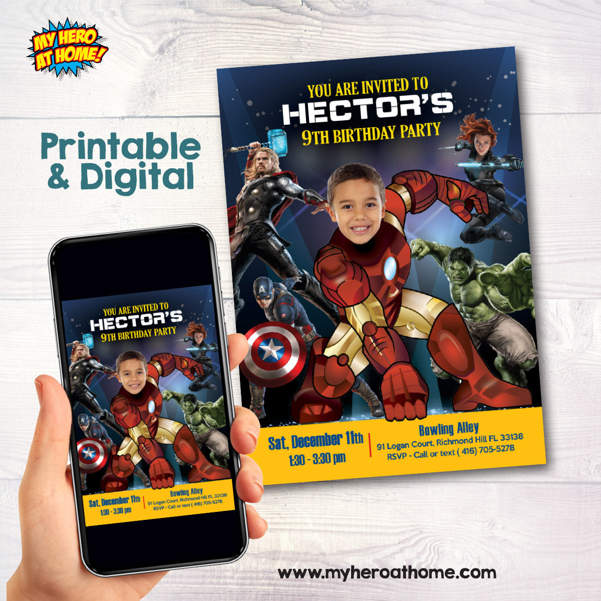 Custom Iron Man Birthday Invitation Featuring Kid as the Ironman. 099