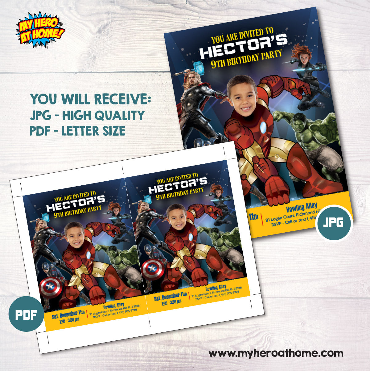 Custom Iron Man Birthday Invitation Featuring Kid as the Ironman. 099