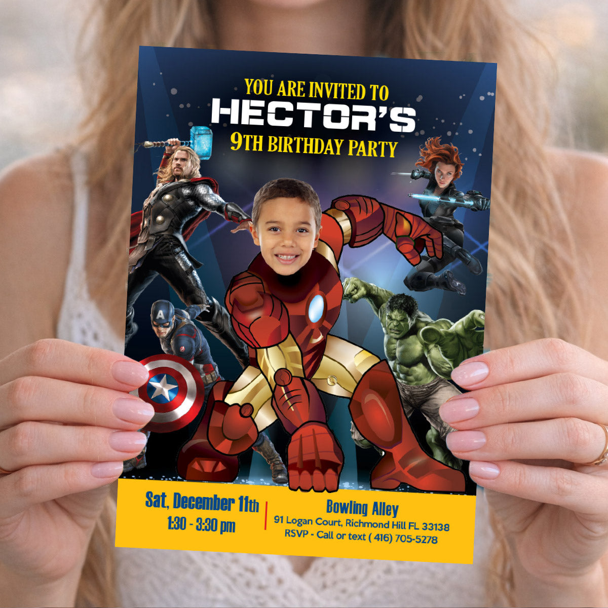 Custom Iron Man Birthday Invitation Featuring Kid as the Ironman. 099