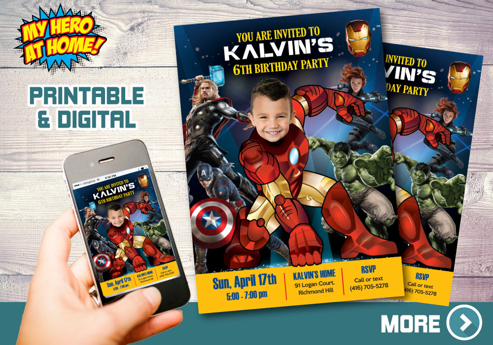 Custom Iron Man Birthday Invitation Template featuring Kid as the Ironman. 099