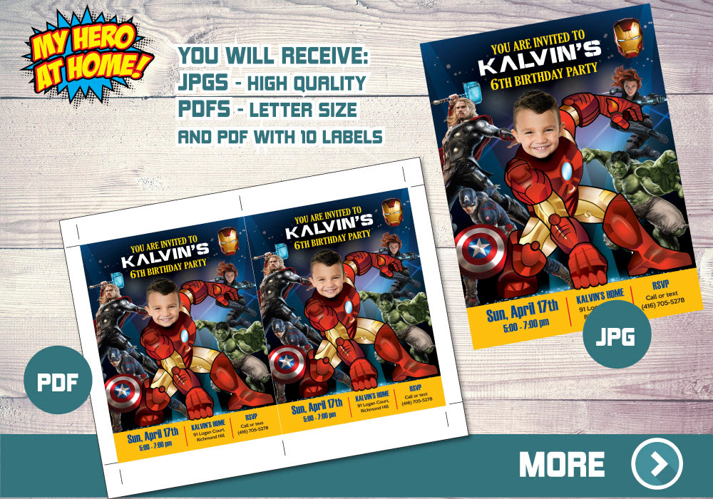 Custom Iron Man Birthday Invitation Template featuring Kid as the Ironman. 099
