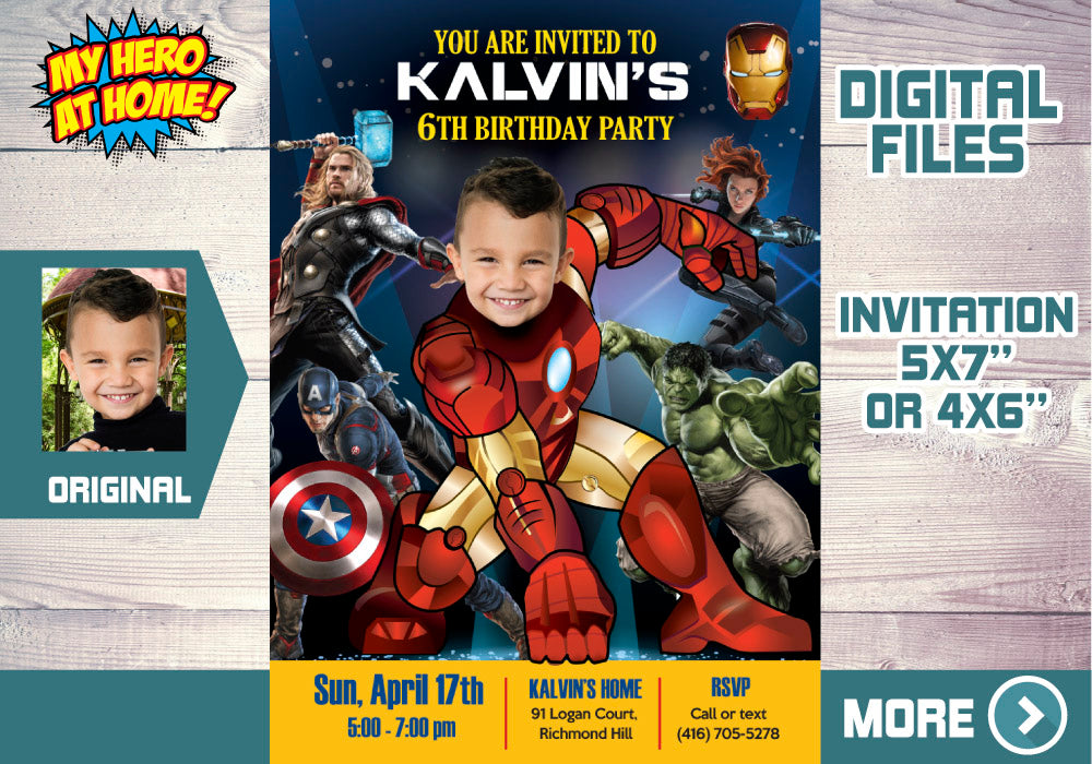 Custom Iron Man Birthday Invitation Template featuring Kid as the Ironman. 099