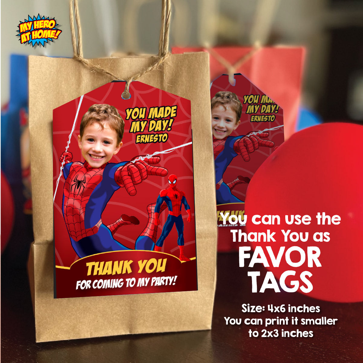 Bundle Spiderman Birthday matching items with photo: Invitation and Thank you, Cake Topper and Welcome Sign. 101B2