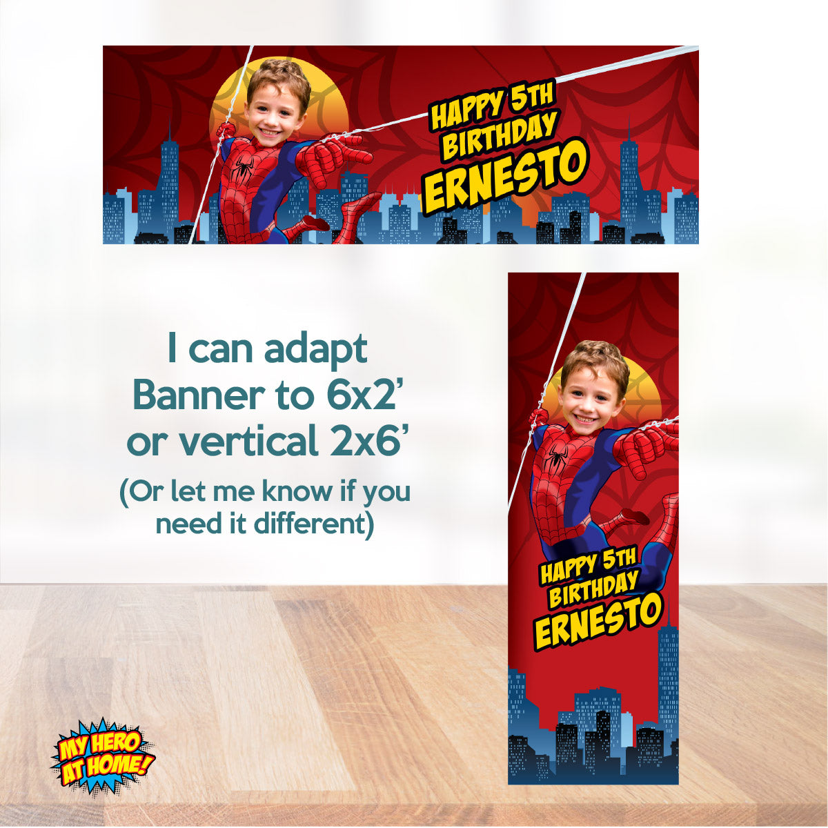 Spiderman Banner with birthday boy as the star, Custom Spiderman Birthday Backdrop. 101BB