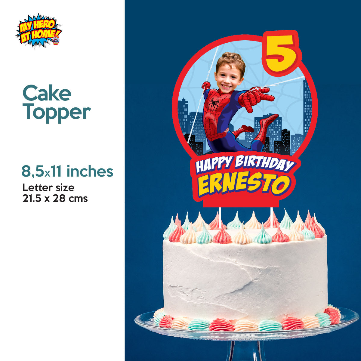 Bundle Spiderman Party decoration with birthday kid as the star: Banner Backdrop, Cake Topper and Welcome Sign. 101B4