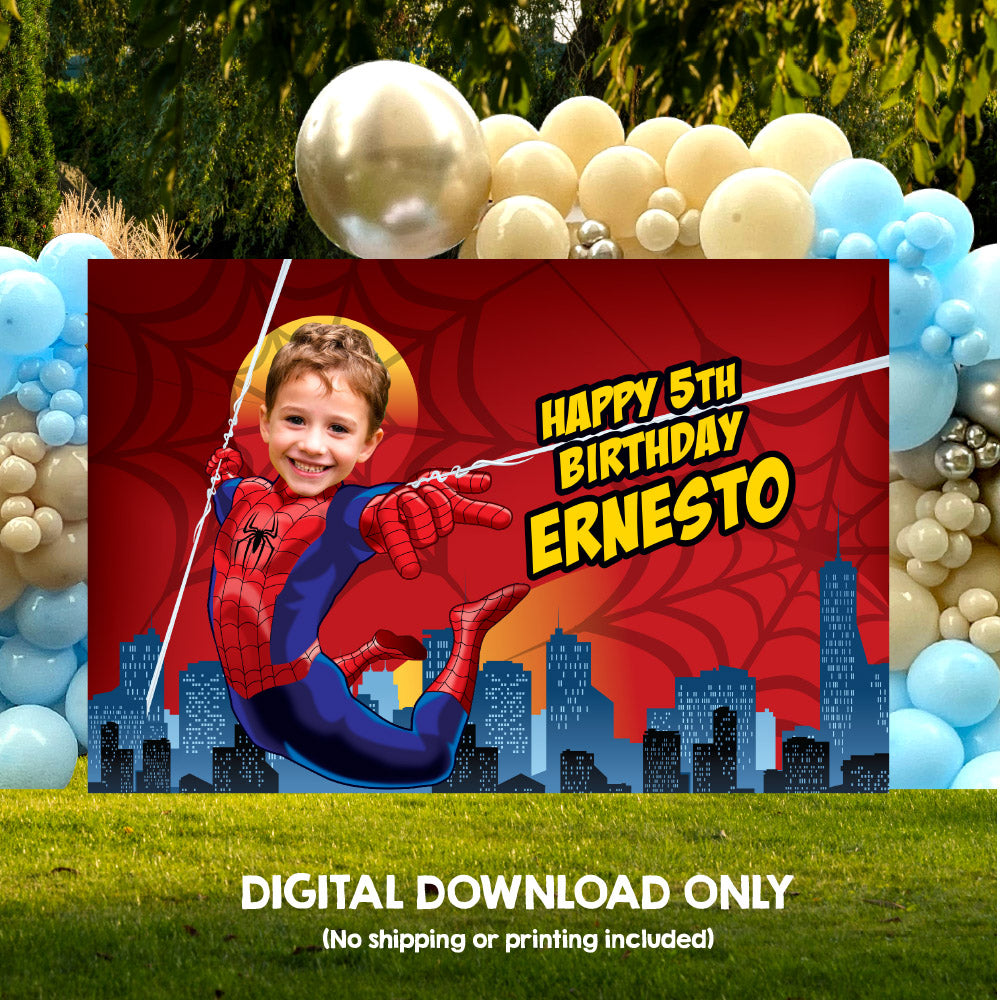Spiderman Banner with birthday boy as the star, Custom Spiderman Birthday Backdrop. 101BB
