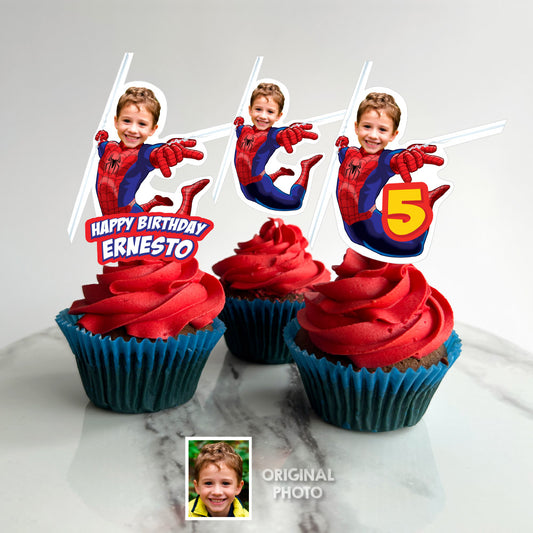 Personalized Spiderman Cupcakes topper with your kid as his favorite superhero. 101CK