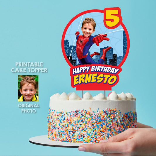 Custom Spiderman Cake topper with kid as the friendly Spider-man, Spiderman photo cake. 101CT