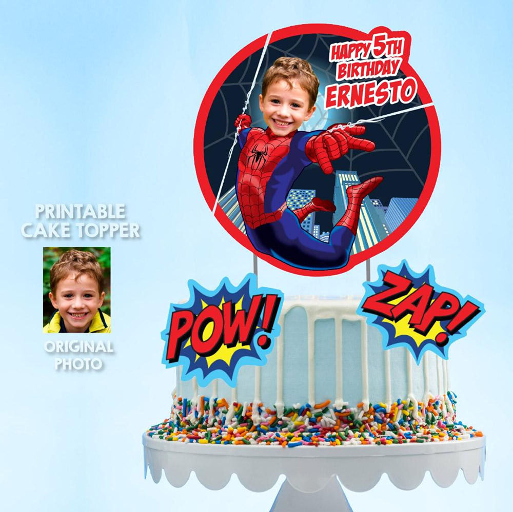 Custom Spiderman Cake topper with kid as the friendly Spider-man, Spiderman photo cake. 101CT