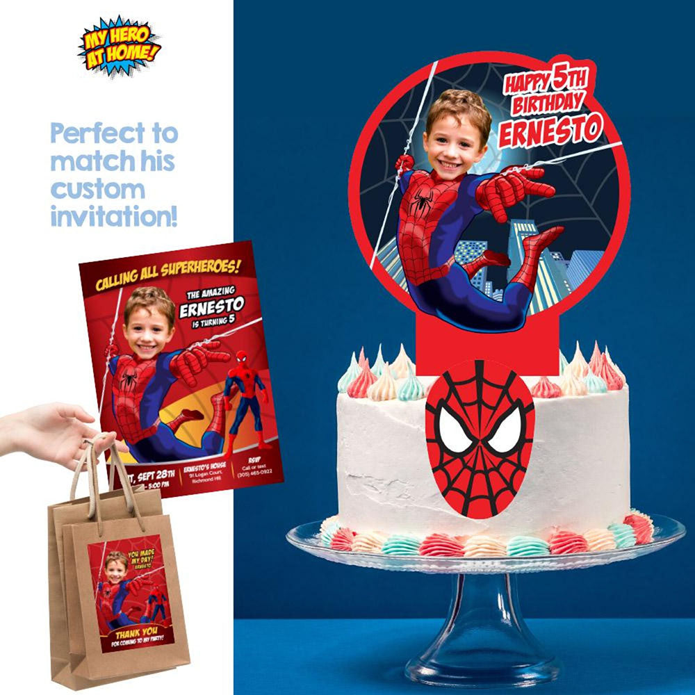 Custom Spiderman Cake topper with kid as the friendly Spider-man, Spiderman photo cake. 101CT