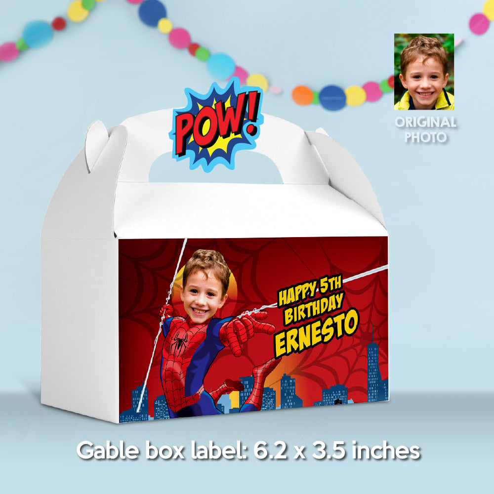 Personalized Spiderman Gable Box label with photo, Spiderman Candy Box Party favors. 101GB
