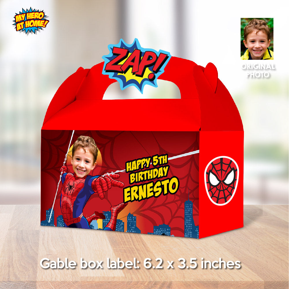 Personalized Spiderman Gable Box label with photo, Spiderman Candy Box Party favors. 101GB