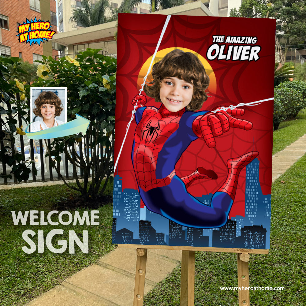 Custom Spiderman Poster with your kid as his favorite superhero, Spider-Man Wall Decoration with photo. 101PG