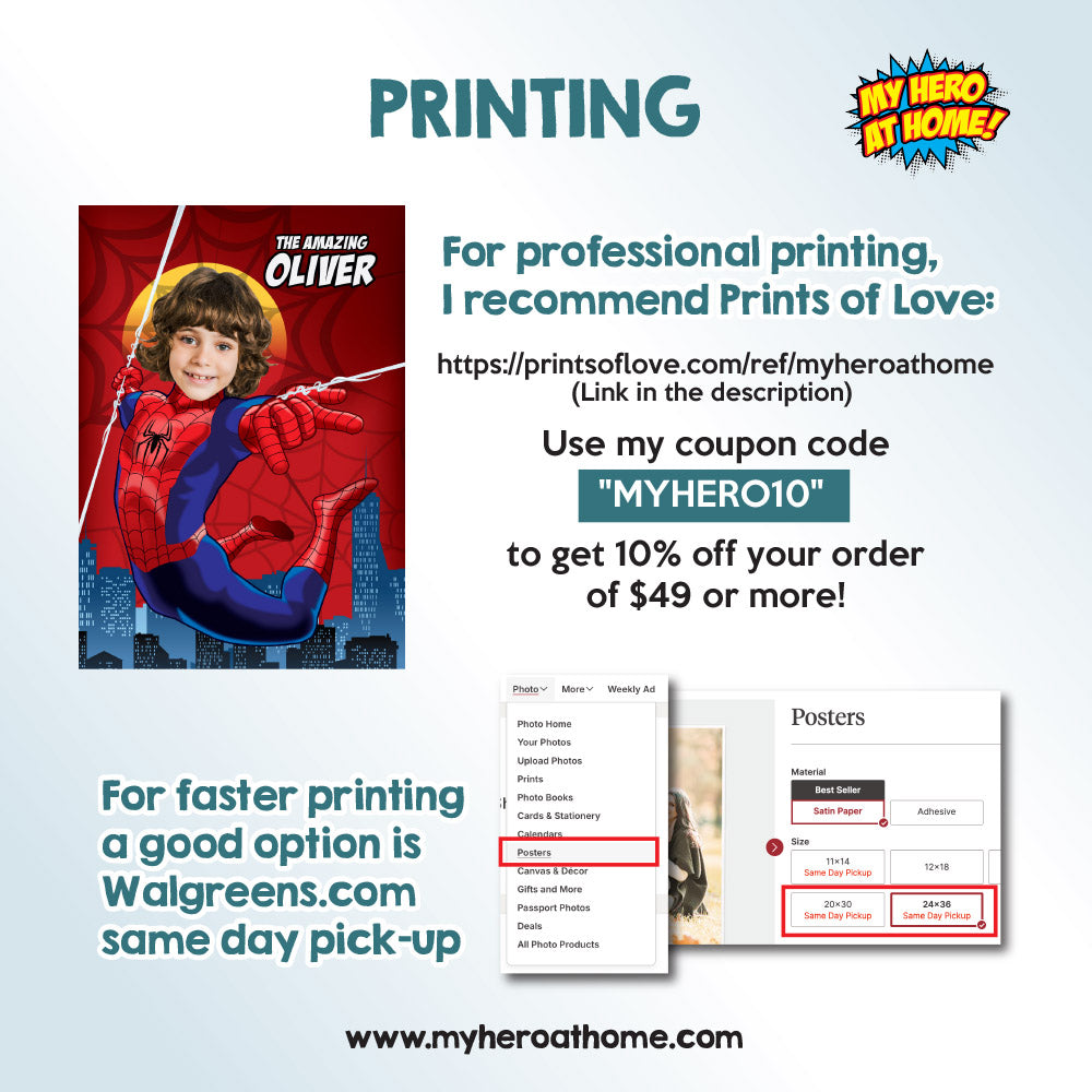Custom Spiderman Poster with your kid as his favorite superhero, Spider-Man Wall Decoration with photo. 101PG