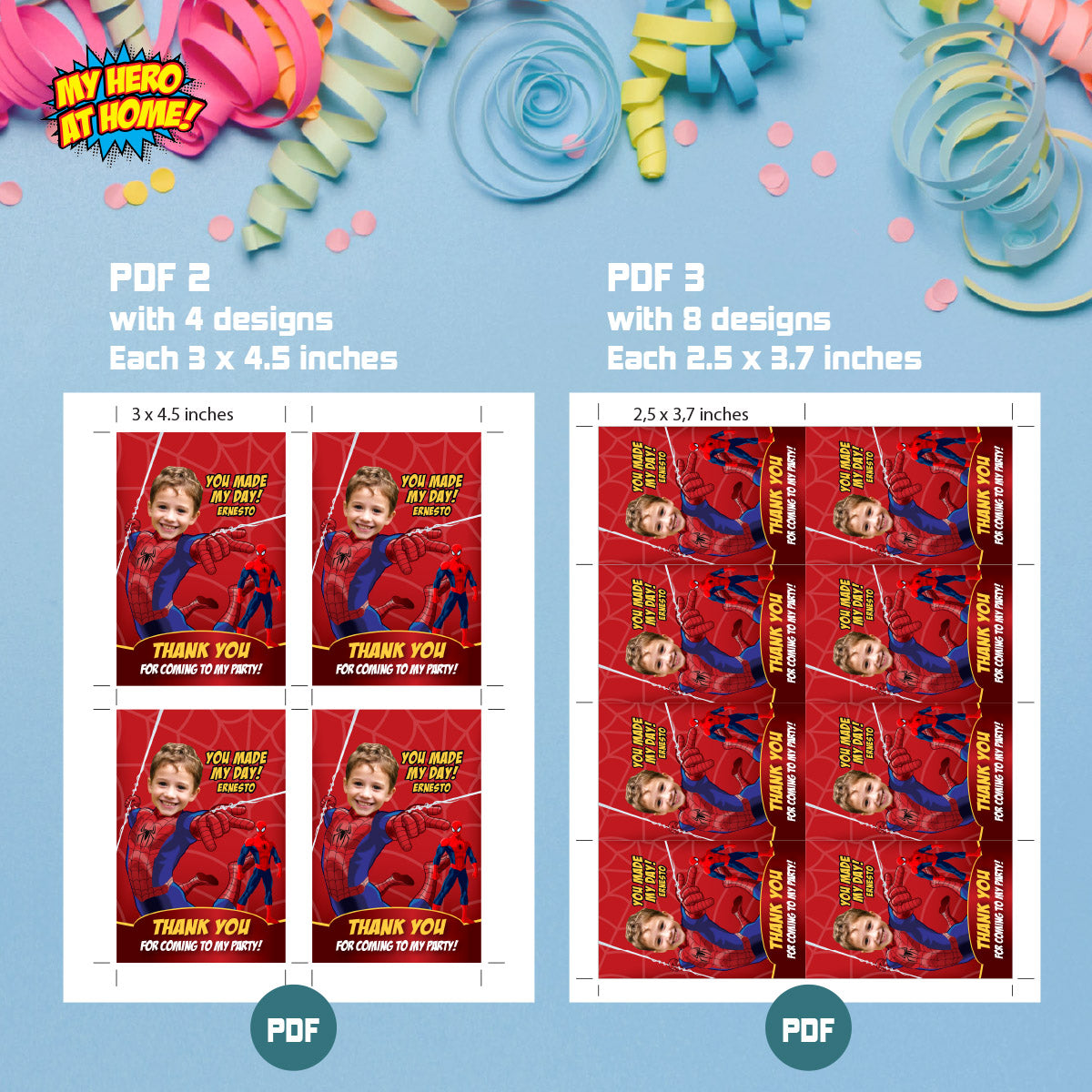 Custom Spiderman Party Thank You and Favor Tag with kid as his favorite Avenger. 101TY