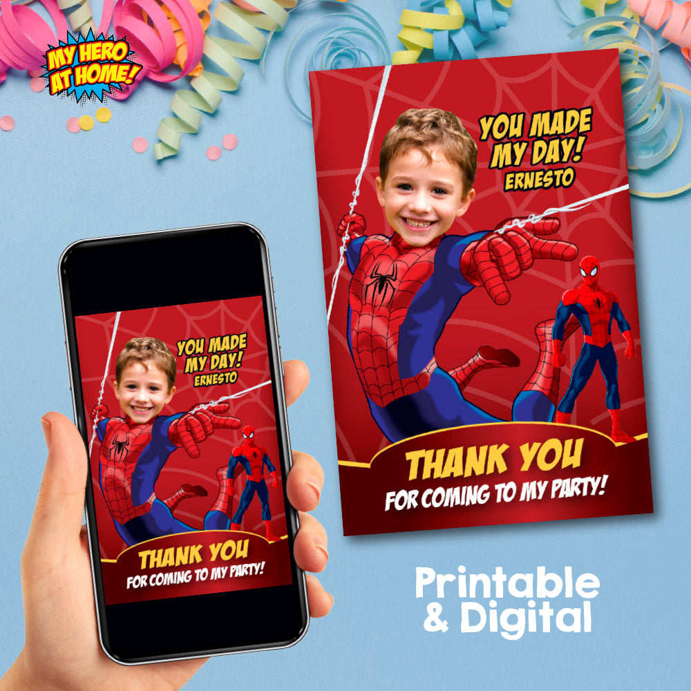Custom Spiderman Party Thank You and Favor Tag with kid as his favorite Avenger. 101TY