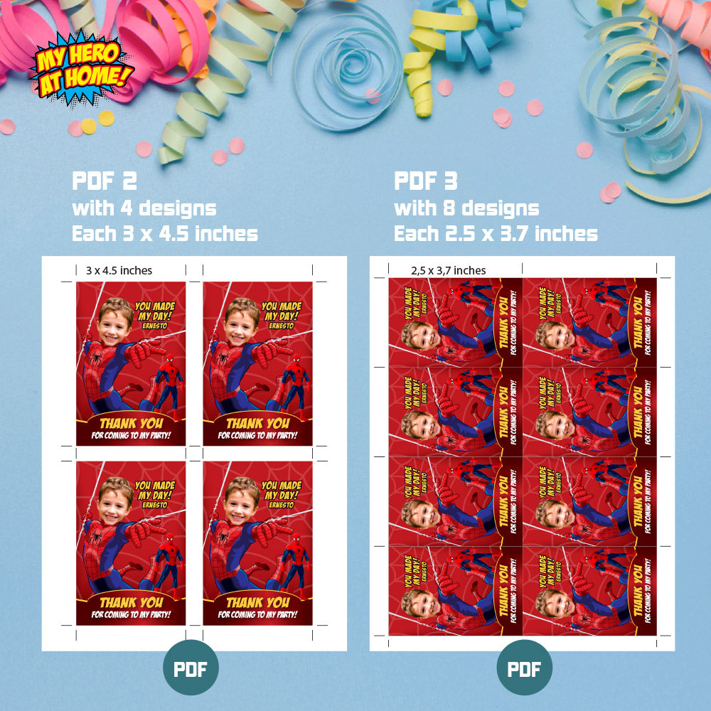 Custom Spiderman Party Thank You and Favor Tag with kid as his favorite Avenger. 101TY