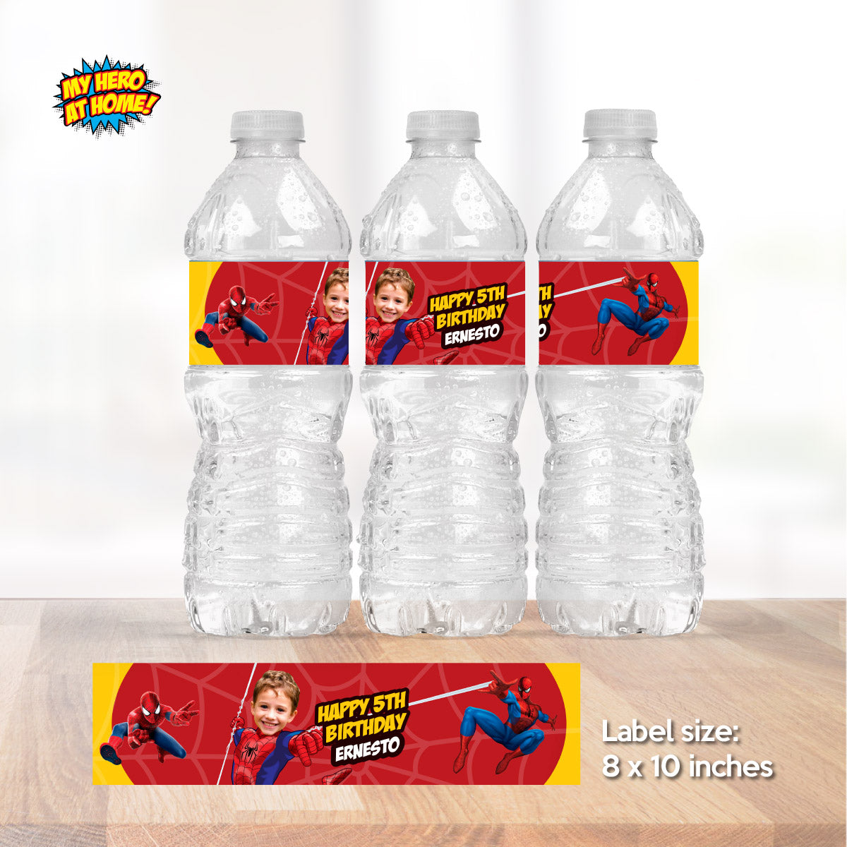 Spiderman water wrappers with photo, Spiderman party juice and Capri sun labels. 101WJ