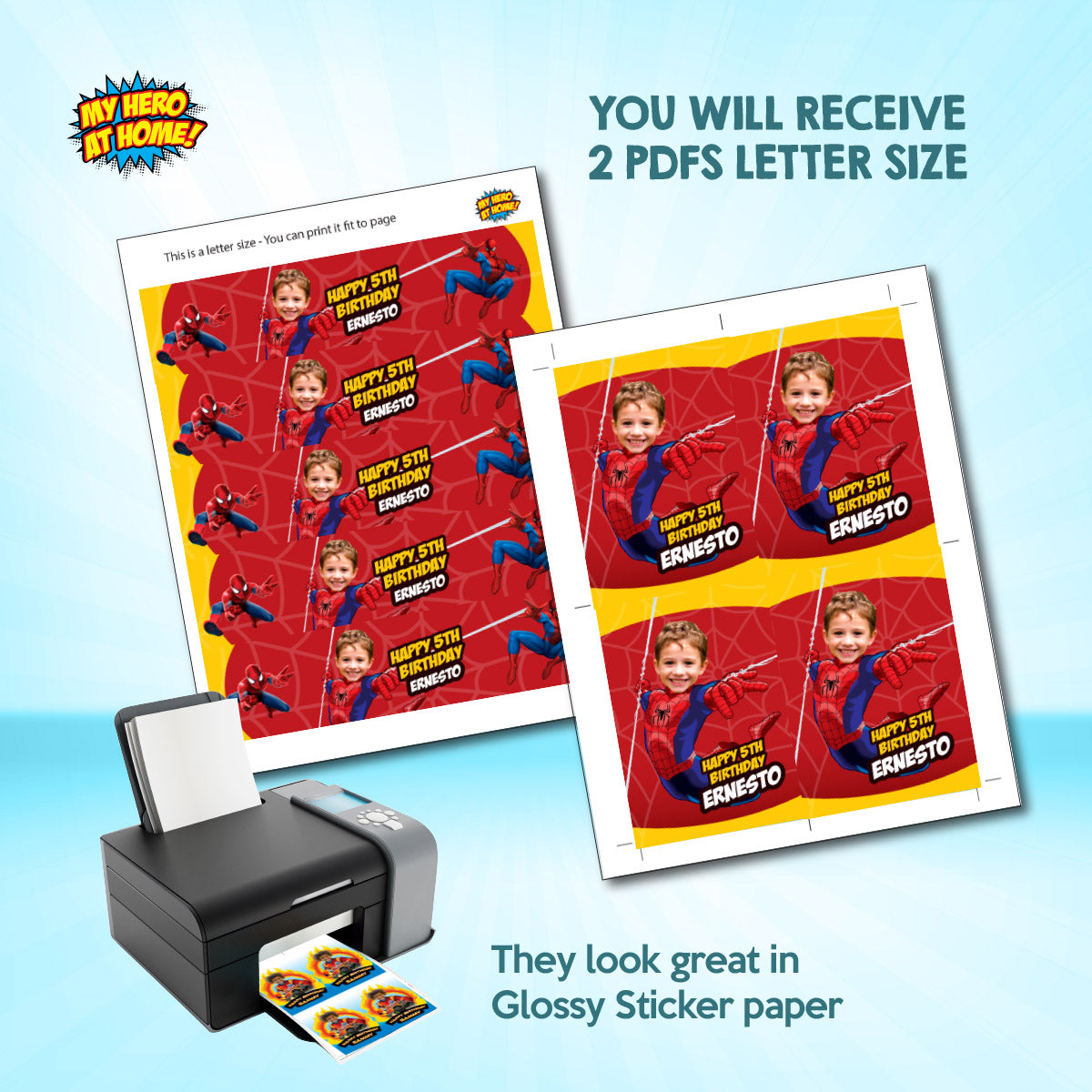 Spiderman water wrappers with photo, Spiderman party juice and Capri sun labels. 101WJ