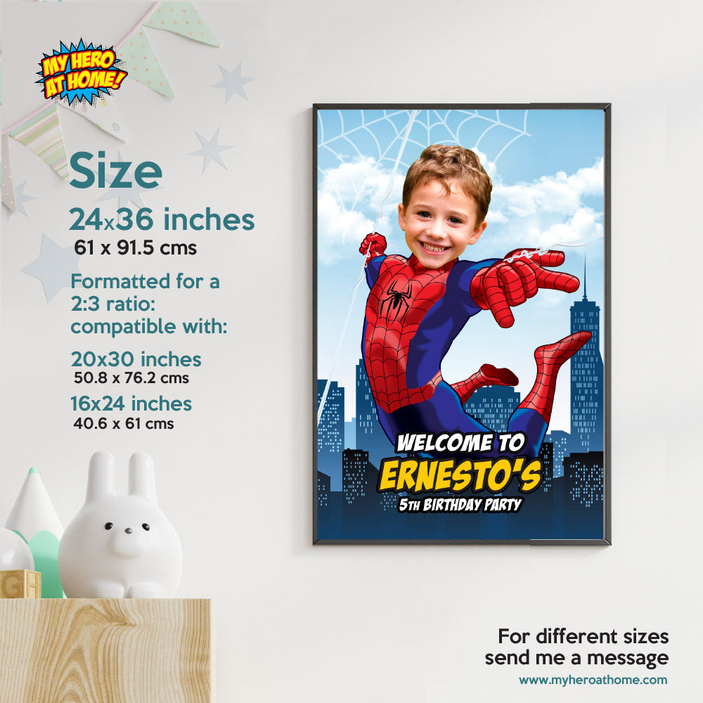 Spiderman Birthday Welcome sign with kid as his favorite Avenger, Spiderman Party Entrance Print. 101WS