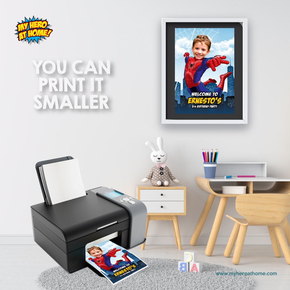 Spiderman Birthday Welcome sign with kid as his favorite Avenger, Spiderman Party Entrance Print. 101WS