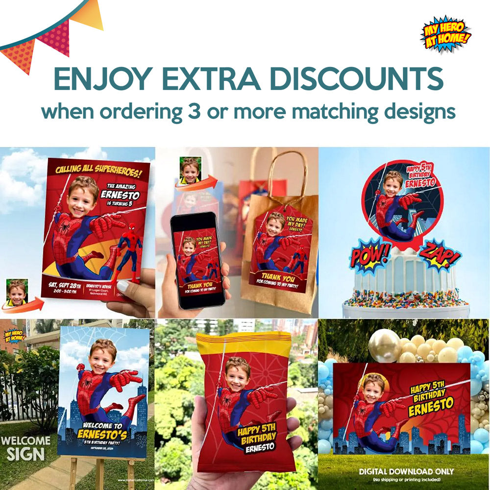 Let’s Glow Bowling Party Spiderman Invitation with kid as the star, Spidey neon bowling. 2262IN