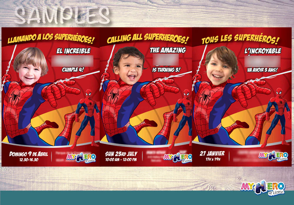 Bundle Spiderman Birthday matching items with photo: Invitation and Thank you, Cake Topper and Welcome Sign. 101B2