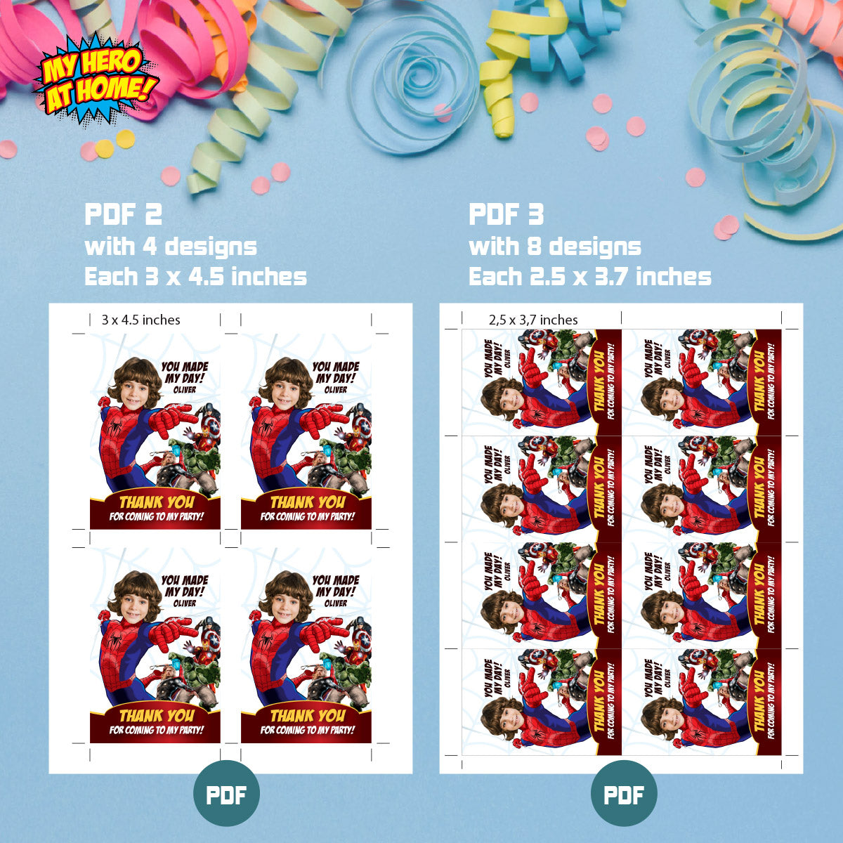 Custom Spiderman Avengers Thank You and Favor Tag with kid as Spider-man. 103TY