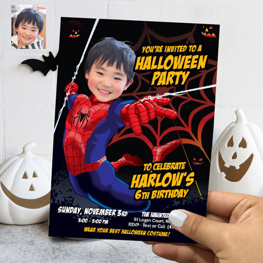 Spiderman Halloween Party Invitation with your Birthday Kid as the Star (Thank You included). 104B