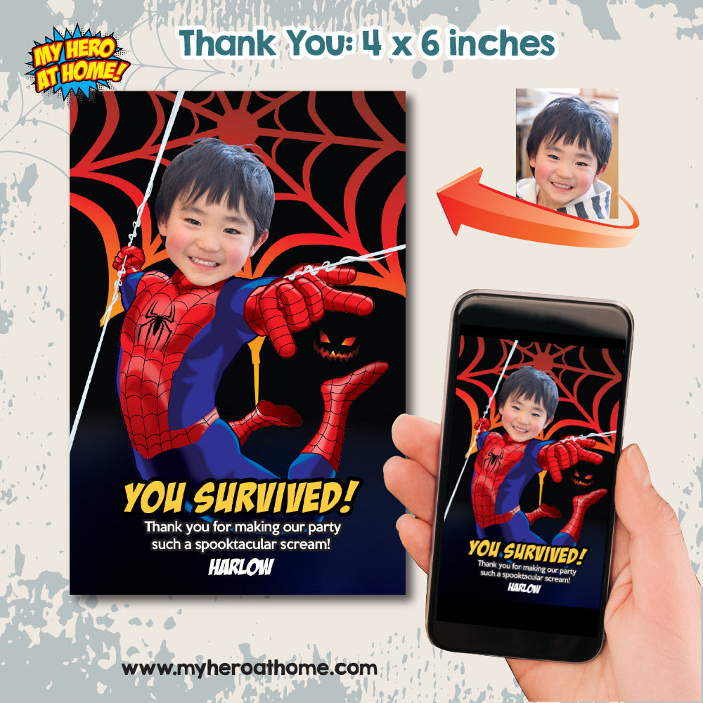 Spiderman Halloween Party Invitation with your Birthday Kid as the Star (Thank You included). 104B