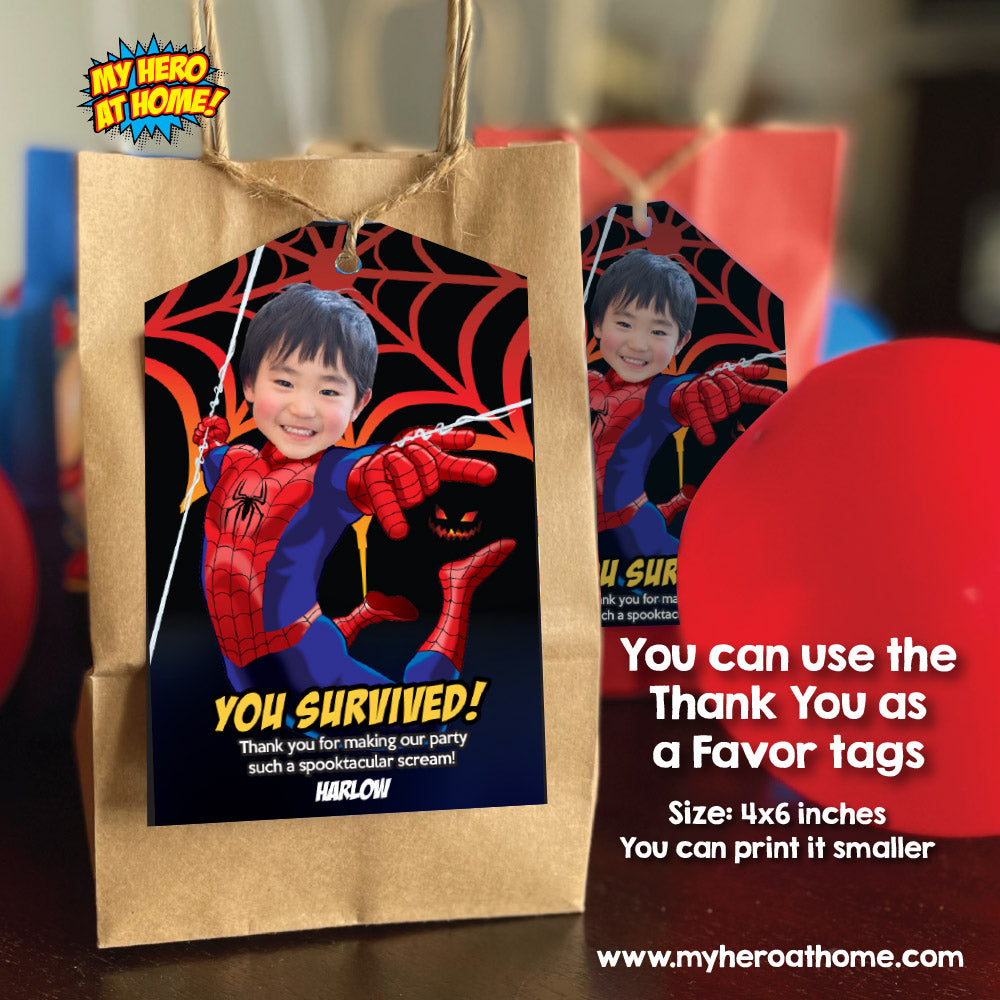 Spiderman Halloween Party Invitation with your Birthday Kid as the Star (Thank You included). 104B