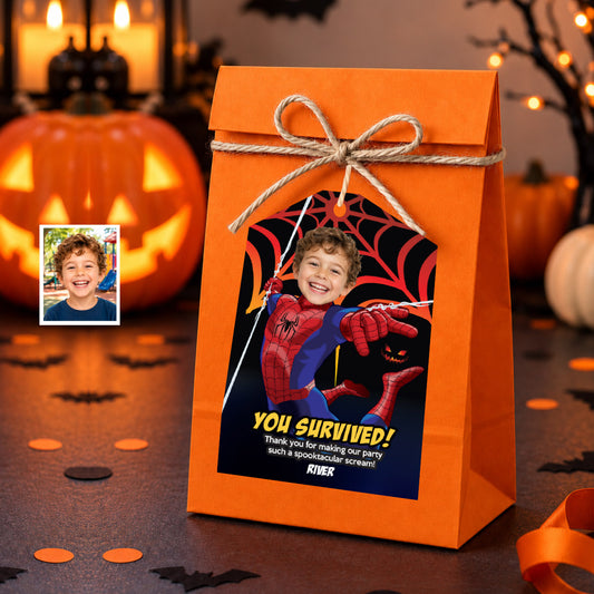 Spider-Man Halloween Favor Tags with Kid Photo, Spiderman Thank You Halloween. 104TY