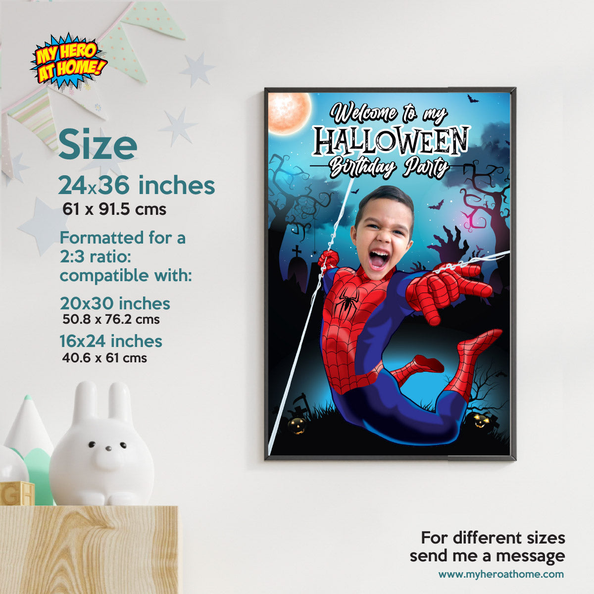 Spider-Man Halloween Welcome Sign with Kid Photo, Spooky Spiderverse Birthday Party Sign. 104WS2