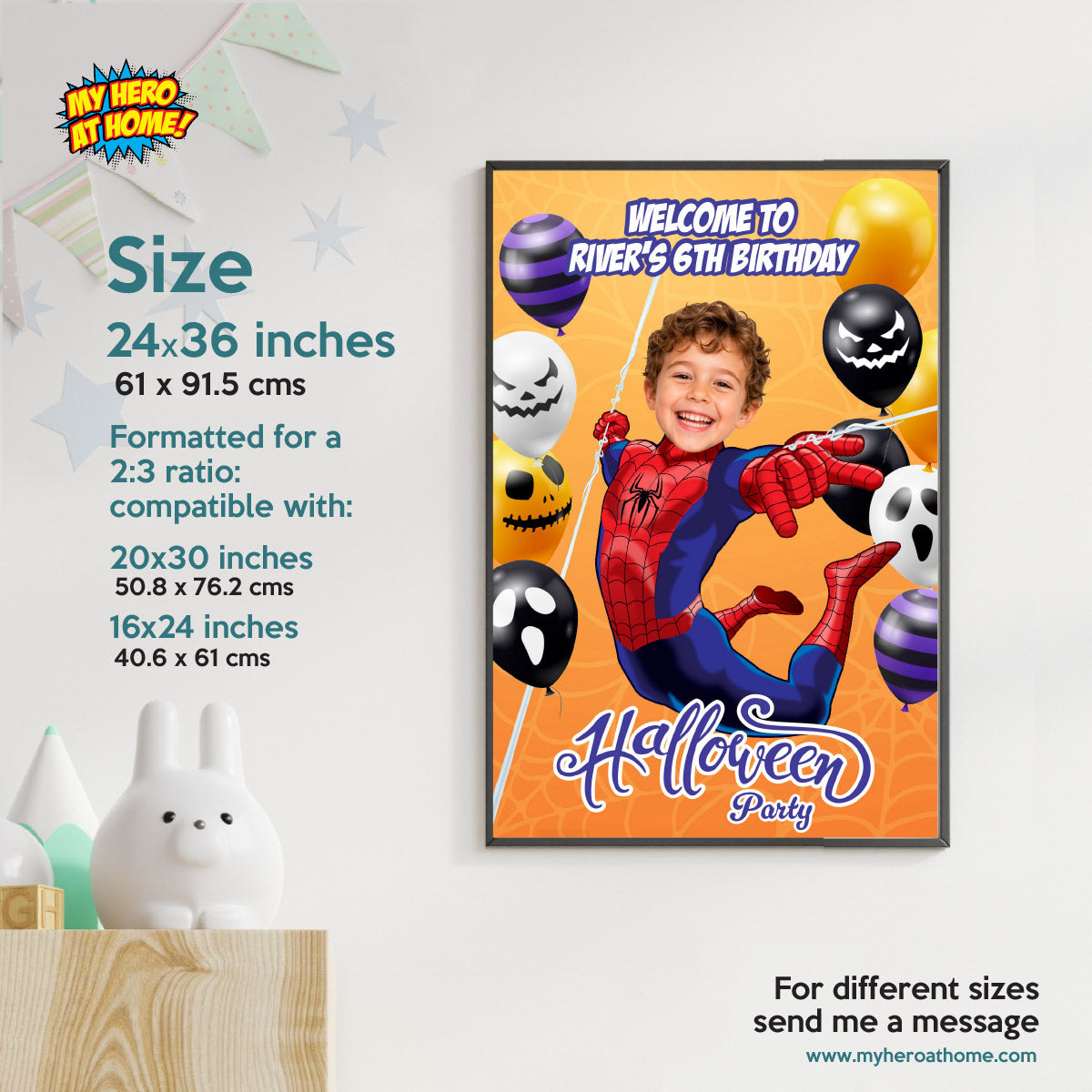 Superhero Halloween Welcome Sign with Birthday Child as Spiderman, Spooky Spidey Balloon Entrance. 104WS3