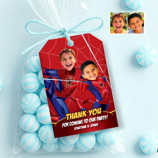 Personalized Joint Spiderman Thank You and Favor Tags with Children as the Stars. 106TY