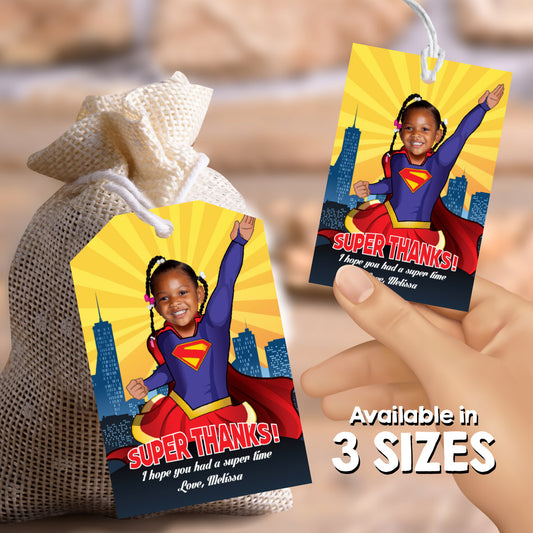Personalized Swap Face Supergirl Favor tags and Thank you with girl as the star. 113TY