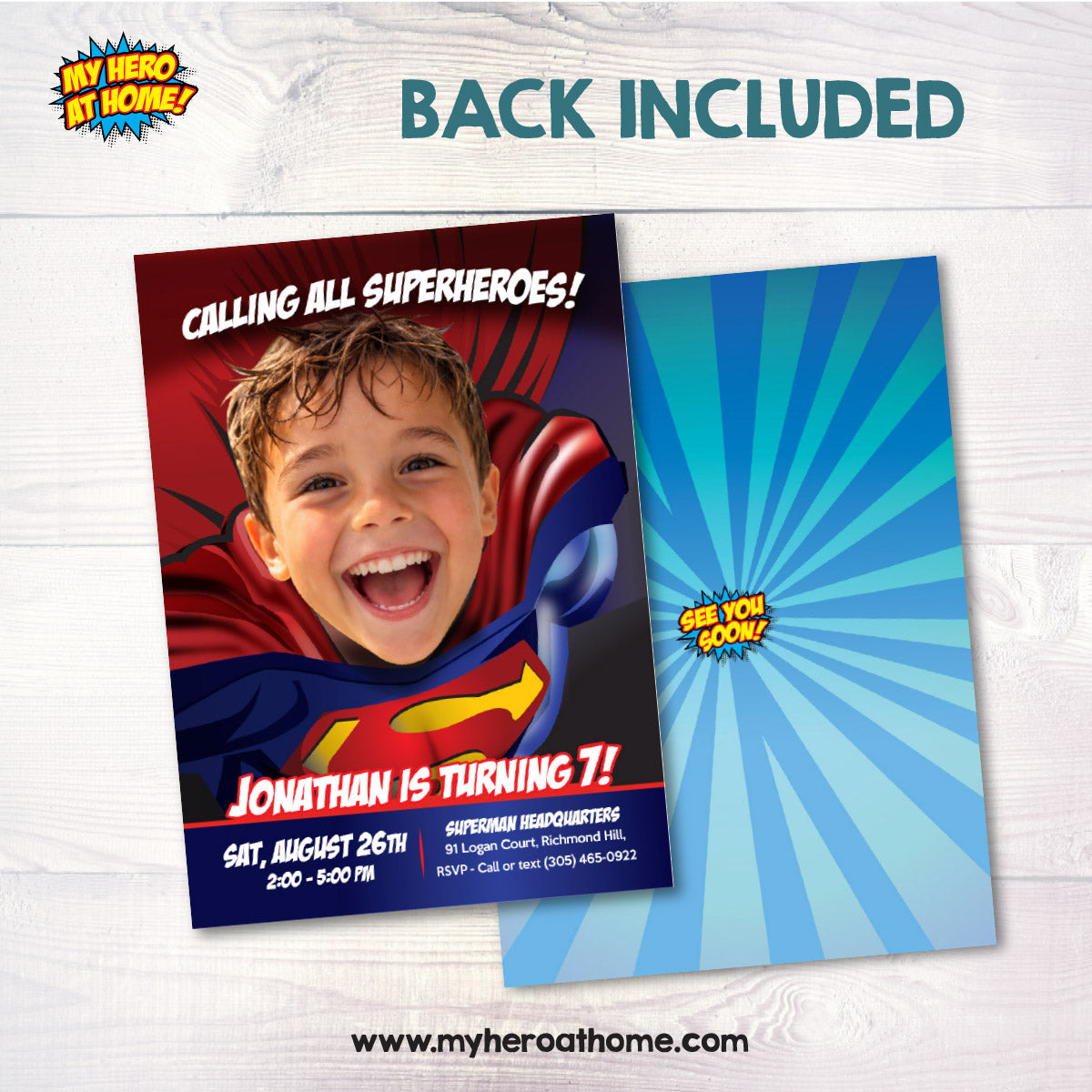 Superman Swap Face Birthday Invitation, Superman Birthday themed. 125IN