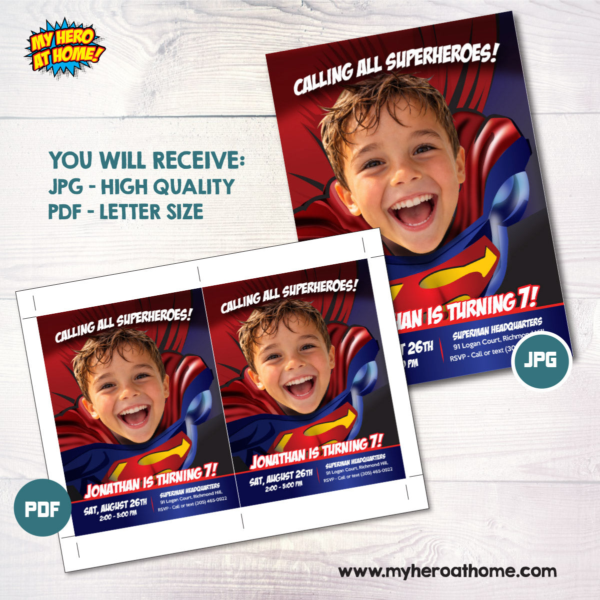 Superman Swap Face Birthday Invitation, Superman Birthday themed. 125IN