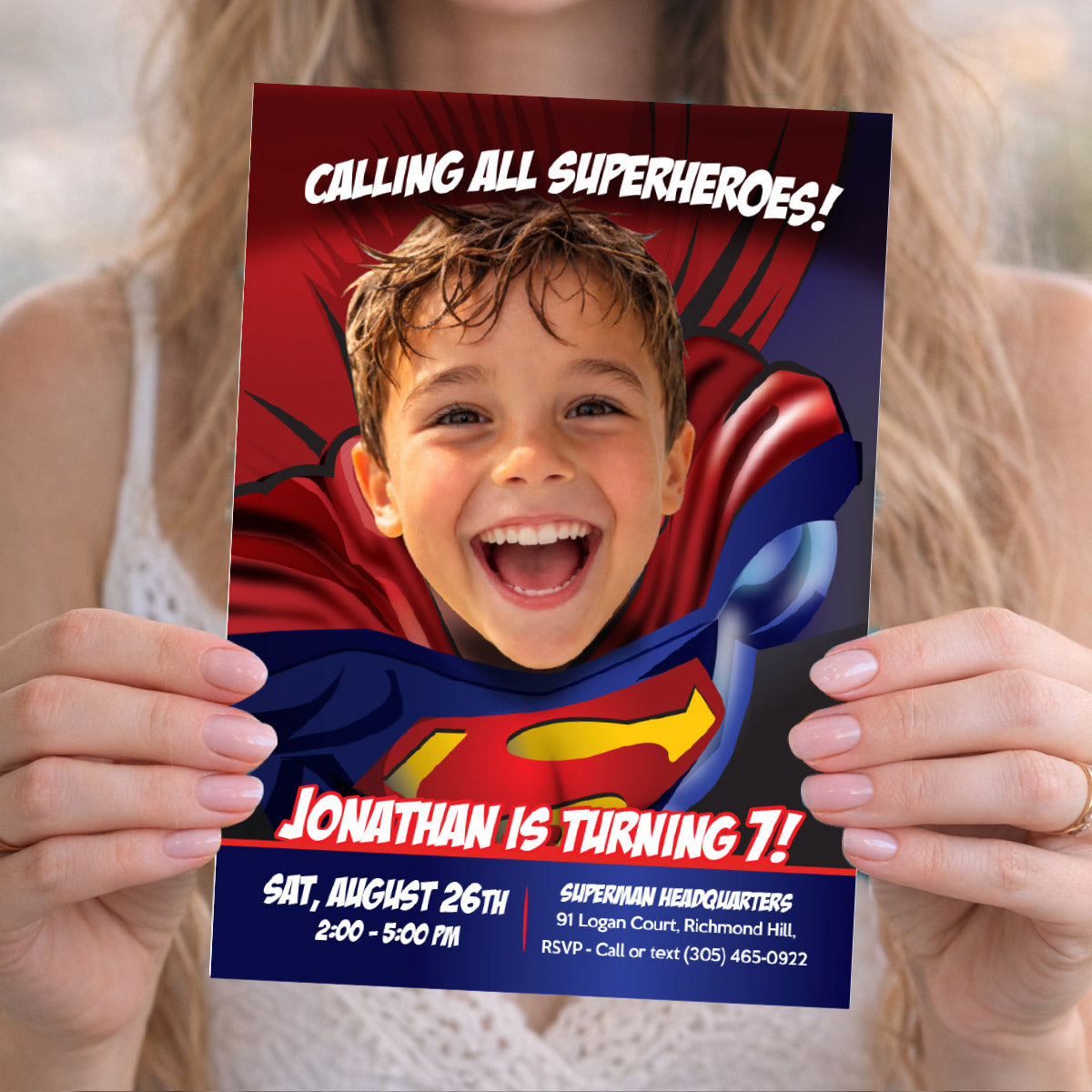 Superman Swap Face Birthday Invitation, Superman Birthday themed. 125IN