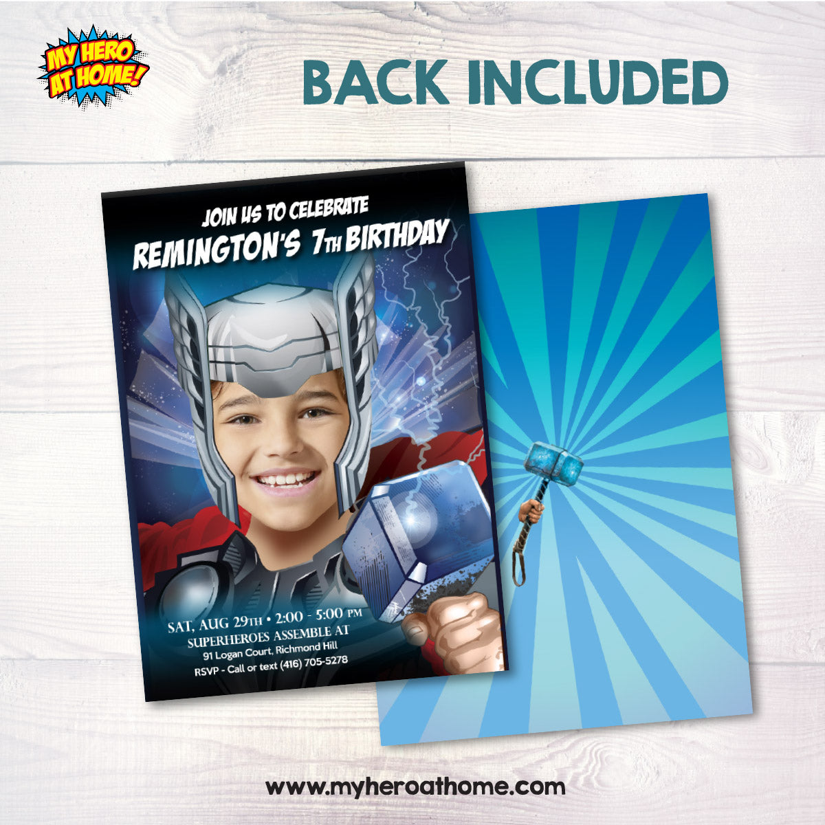 Personalized Thor Party Invite with your kid as the god of thunder, Thor Swap Face. 126IN
