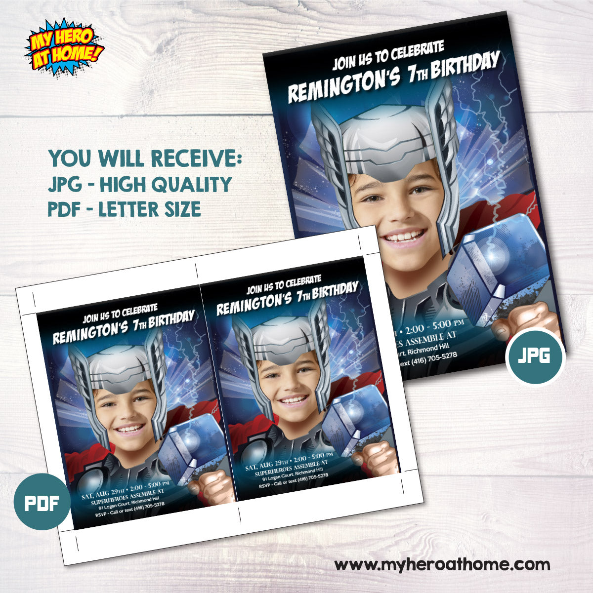 Personalized Thor Party Invite with your kid as the god of thunder, Thor Swap Face. 126IN