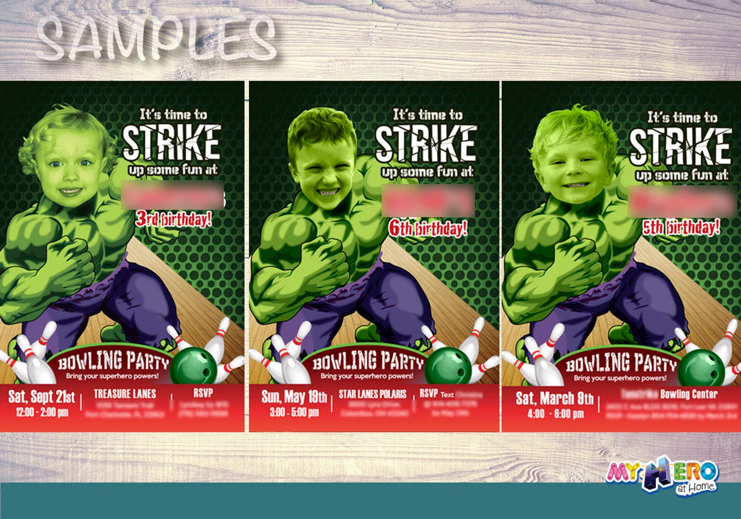 Hulk Bowling Party birthday template Featuring Kid as Favorite Superhero. 144