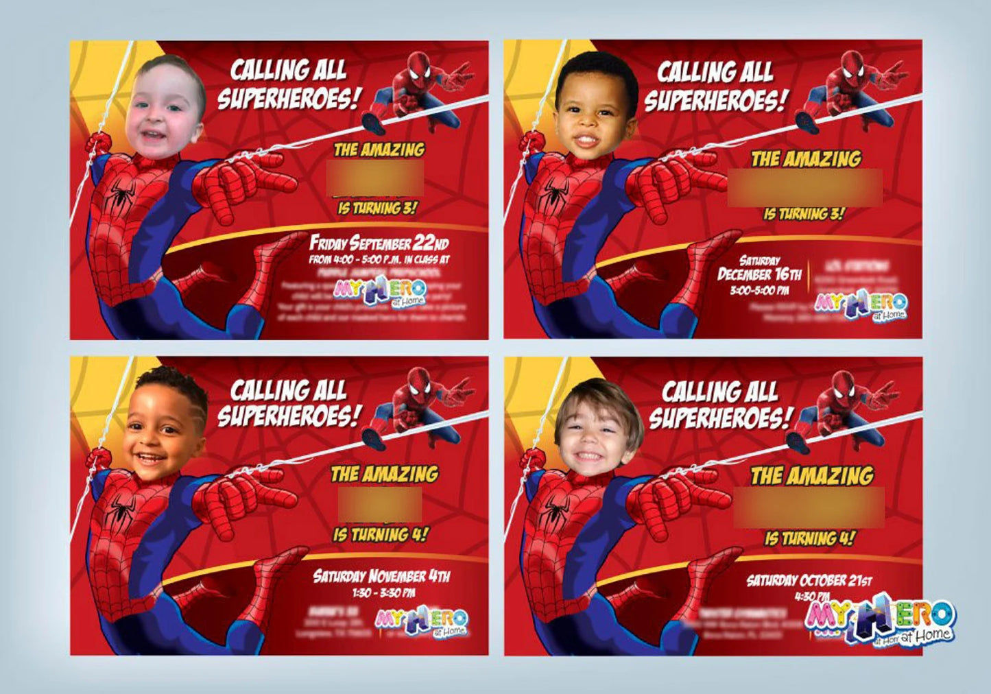 Turn you kid in Spiderman for his Custom Superhero Birthday Invitation.148