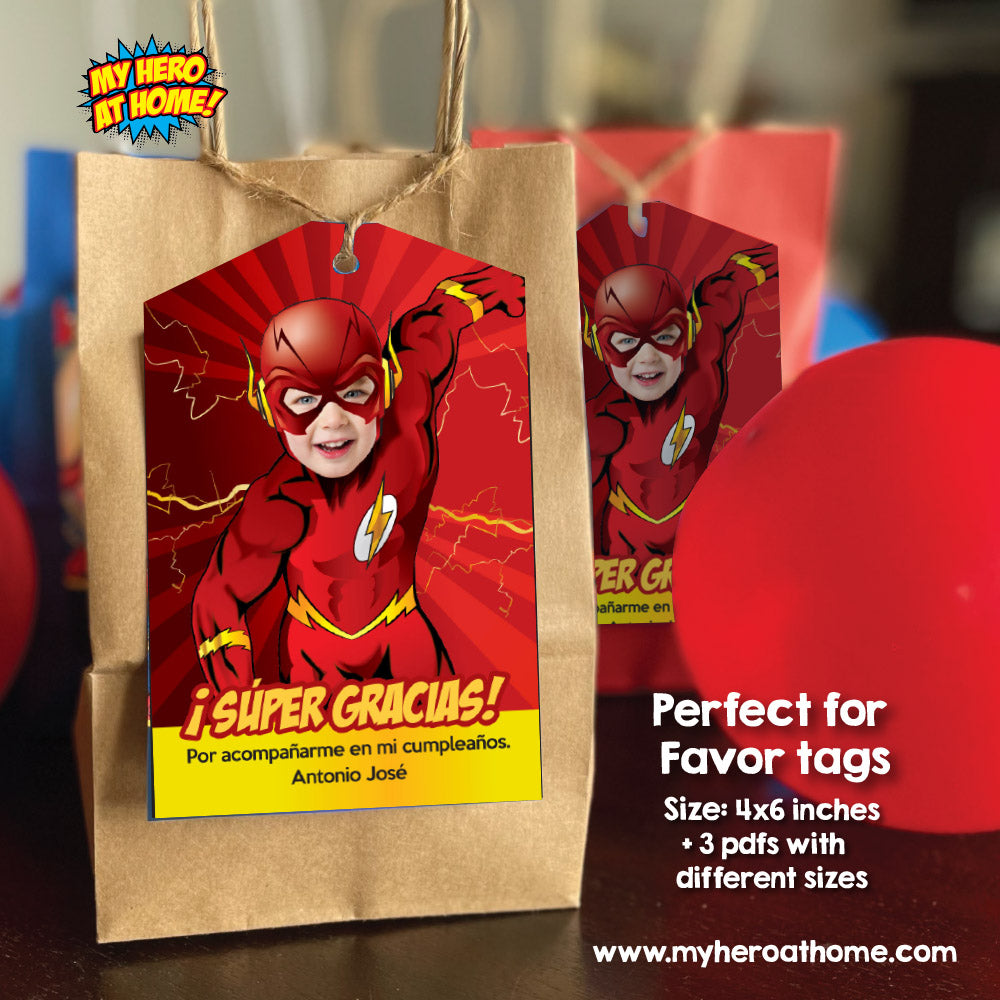 Nota de Gracias de Flash personalizada con el niño como Flash, Gracias por venir a mi fiesta tema Flash. 149TYSP