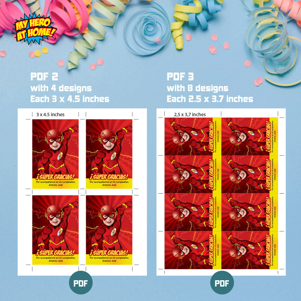 Nota de Gracias de Flash personalizada con el niño como Flash, Gracias por venir a mi fiesta tema Flash. 149TYSP