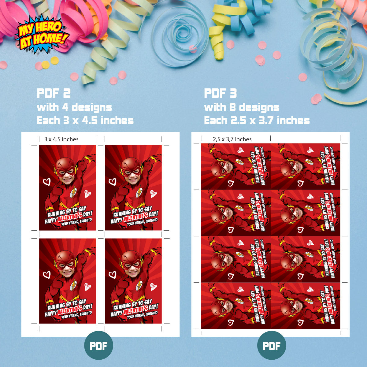 Personalized Flash Valentines tags with child as the star, Valentine Flash themed tags. 149VL