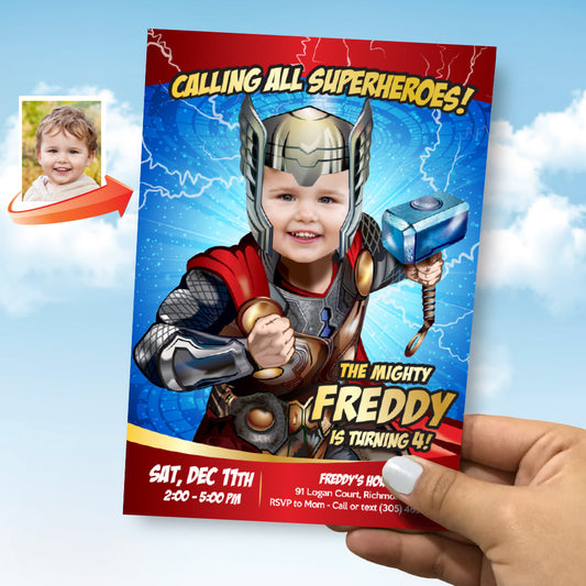 Thor Birthday Invitation personalized with your photo, Thor photo Invitation 154IN