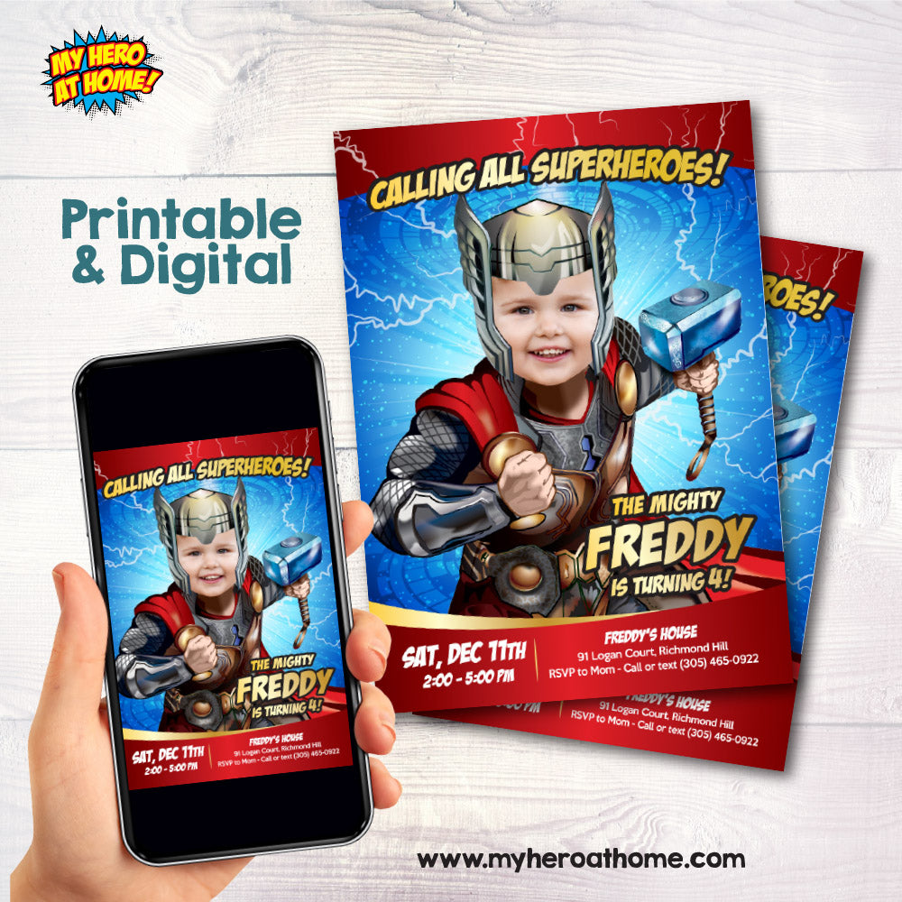 Thor Birthday Invitation personalized with your photo, Thor photo Invitation 154IN